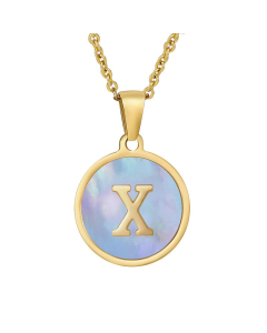 X Hotsale Initial Letter With Blue Shell And Round Tag Necklace CA7810213