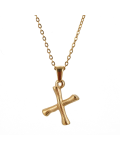 X Initial Letter Bamboo Style Fashion Necklace In Gold Color CA7810198