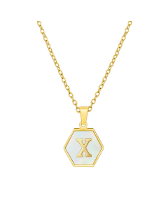 X Initial Letter Hexagon Shape Pendant Necklace And Gold Chain CA7810218