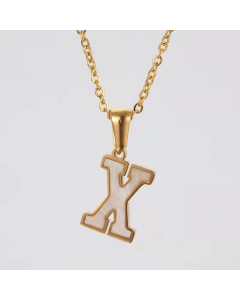 X Initial Letter Inlaid White Shell Stainless Steel Necklace CA7810228