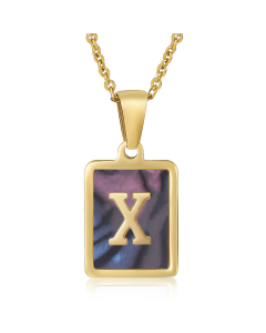 X Initial Letter Necklace Inlaid Black Shell Charms CA7810201