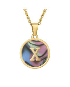 X Initial Letter Round Disc Necklace Inlaid Colorful Shell CA7810204