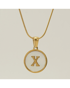 X Initial Letter Snake Chain Necklace With White Shell Round Charms CA7810223