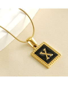 X Initial Name Stainless Steel Necklace With Square Black Shell Tag CA7810221