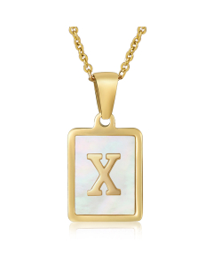 X Necklace Inlaid White Shell With Initial Letter Necklace CA7810200