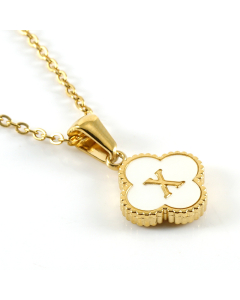 X Stainless Steel Four Clover Necklace With White Shell Charms CA7810222
