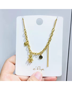 Necklace With Bear Heart Smiley Face Charm 316L Steel Necklace Gold Plated For Women Gifts Bold Paperclip Chain