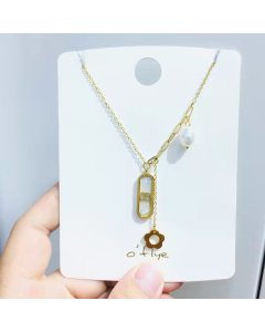 Necklace Gold Plated Sunshine Flower Necklace With Pearl Drop 316L Stainless Steel Cross Chain For Birthday Christmas Mother's Day Jewelry Gift