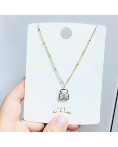 Necklace With Pure Shell Inlaid Bear Base Pendant Ball and Cross Tiny Chain 316L Stainless Steel Necklace