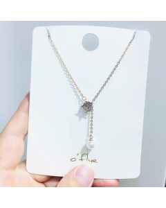 Necklace Zircon Star With Round Pearl Beads Necklace Stainless Steel Y Necklace In Steel Color