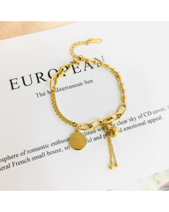 Gold Bracelet Flat Chain 316 Stainless Steel Jewelry With Gourd and Plain Round Charms