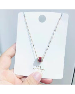 Necklace Round Tube Pendant Inlaid Red Rhinestone Necklace 316L Stainless Steel Necklace With Gold Plated