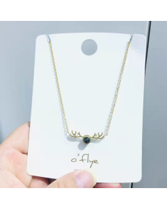 Necklace Reindeer Animal Horn Jewelry With Blue Stone Minimalist Style Clavicle Chain Stainless Steel Necklaces