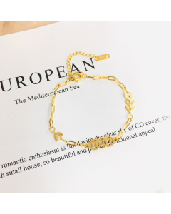 Bracelet  Gold Plated Fine 316L Stainless Steel Leaf Bold Rectangle Paper Clip Style