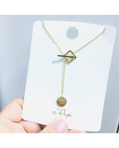 Necklace Gold Plated Round Pendant Good Luck Pendant With Square Cube Necklace Stainless Steel Jewelry