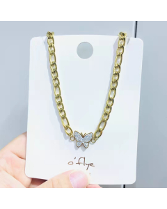 Necklace Gold Butterfly Cuban Necklace Miami Butterfly Cuban Link Choker Iced Out Bling Butterfly Chain For Party Women Hip Hop Rapper Mother's Day Christmas