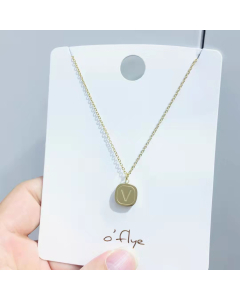 Necklace Wholesale Fashion Jewelry Gold Plated V Square Pendant Hammered Minimalist Necklaces Chain Stainless Steel Chain  For Women