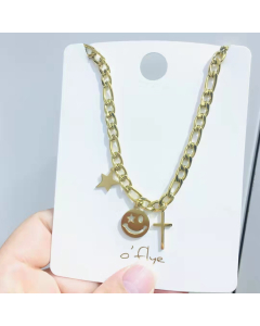 Necklace Gold Plated Smiley Face With Star With Cross Necklace Fashion Charms Stainless Steel Jewelry For Women Gifts
