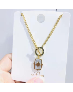 Rectangle Pendant insert Sea Shell Necklace With Gold Plated Stainless Steel Chain And Toggle Clasp