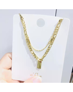 Layered Chain Necklace With Square Pendant In Gold Plated In Stainless Steel Jewelry For Women