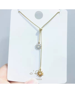 Rhinestone Sun Pendant And Adjustable Slider Necklace In Gold Plated Stainless Steel Jewelry