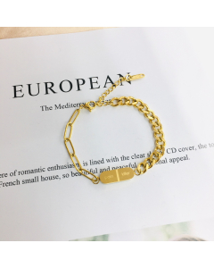 Women's 316L Steel Bracelet Gold Plated Double Layer Letters Tag Cuban Paperclip Chain Colorza