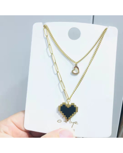 Layered Mosaic Heart Necklace With Cute Initial Heart And Gold Paperclip Link Chain Necklace Stainless Steel jewelry