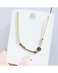 Gold Plated Smiley Face With Love Heart Choker Round Ball Chain Stainless Steel Jewelry For Valentine's Day Girls Gifts