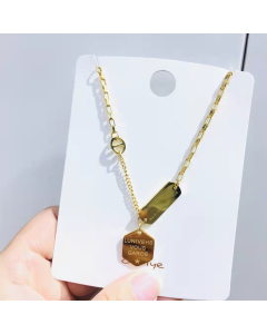 Gold Color Hexagon Pendant With Letter Golden Box Chain Necklace 316L Stainless Steel For Jewelry Gifts