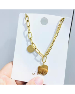 Fashion Hexagon Pendant Necklace With Smiley Face And Funny Face Necklace In Gold Paperclip Chain Necklace Stainless Steel Fashion Jewelry