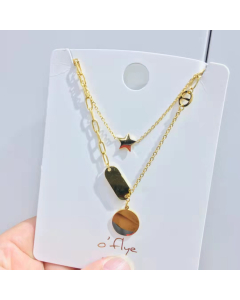 Tiny Star With Round Pendant Layered Gold Coin Necklace 316L Stainless Steel Adjustable Layering Choker Necklace For Women's