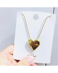 Fashion Gold Plated Puffy Heart Big 3D Hearts Necklace With Round Snake Chain Necklace Titanium Steel Jewelry