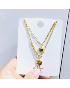 Layered Double Chain Heart Necklace With Gold Plated In Stainless Steel Necklace And Titanium Steel Jewelry