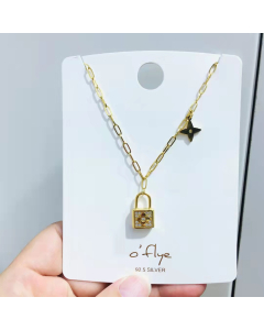 Lock Pendant Necklace Rhinestone Crystal Initial Padlock Choker Chain Necklace Boho Dainty Jewelry Birthday Gifts for Women Girls Best Friend