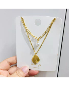 Stainless Steel Water Drop Style Plain Pendant Layered Chain Necklace Gold Color Necklace For Women's And Girls