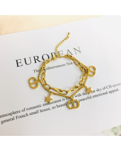 Fashion Double Layer Gold Plated Women's Star Bracelet 316L Stainless Steel