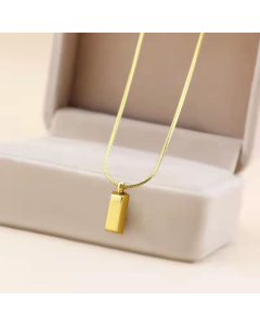 Necklace With Stainless Steel Solid Rectangle Brick Pendant for Men Women Boys Girls In Gold Plated Made Of Snake Chain