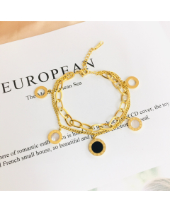 316L Steel Roman Numeral Double Layer Charms with Pure Sea Shell Inserted Bracelet For Women