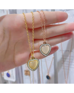 Necklace Heart Drop Pendant For Women Elegant and Simple Cats Eye Inlaid Heart Necklace Gift For Girls Women Gold Plated 316L
