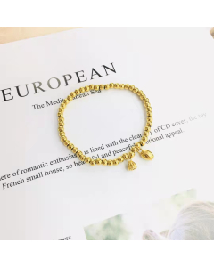 Bracelet With Lotus And Seeds Charm Ball Spacer Beads Gold Plated 316L Stainless Steel Stretchable Elastic Bangle 