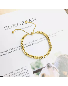Bracelet Gold Plated Adjustable Bracelet For Women 316L Stainless Steel Cuban Flat Chain With Long Small Square Tail Chain