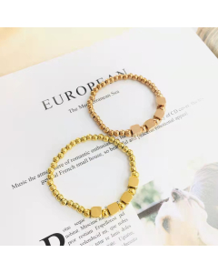 Bracelet Square Cube Beads Stretchable Elastic Bangle Bracelet  For Women Girls Gifts Gold Plated