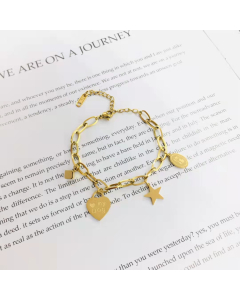 Trending Gold Plated 316L Stainless Steel Bracelet Star Heart Square Cube Charms For Women's Girls Daughter Gifts