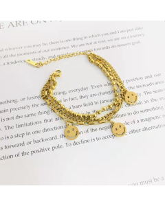 Triple Layer Bracelet Gold Plated Square Link Ball Spacer Chain Smiley Face Box Chain Bracelet Happy Smiley Friendship Trending Bohemian Style 