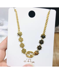 Necklace Trending Sunshine Flower Charm Flat Middle Size Chain Stainless Steel Gold Plated