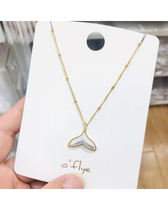 Necklace Opal Inlaid Fishtail Charm Necklaces Ocean Jewelry for women for Anniversary In 316L Stainless Steel Gold Plated Finish