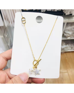 Personalized Design OT Buckle Necklace Pearl Star Stainless Steel Necklace Tiny Chain Necklace For Women Winter Jewelry Accessory Gold Plated