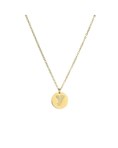 Fashion Diamond Clavicle Chain Letter Pendant Titanium Steel Necklace-Y