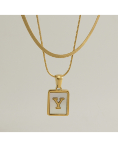 Y Double Layer Initial Letter Necklace Inlaid White Shell Pendant Necklace CA7810210