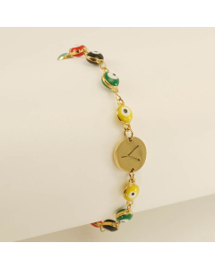 Y Evil Eye Drop Oil Initial Letter Stainless Steel Bracelet With 18K Gold Plated